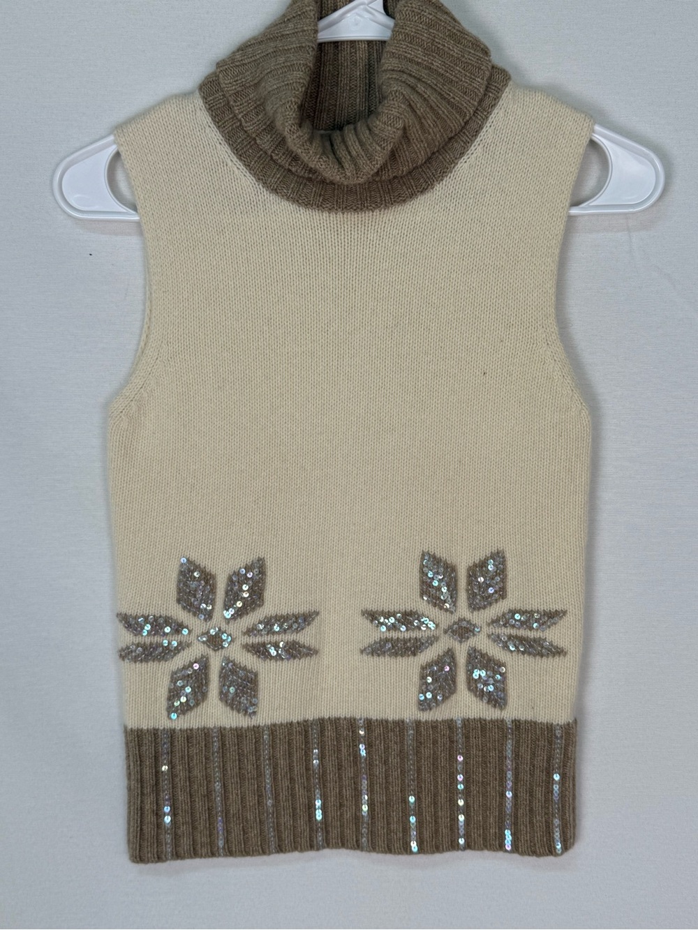 Vintage The Limited Wool/Cashmere Blend Knit Turtleneck Tank with Sequins